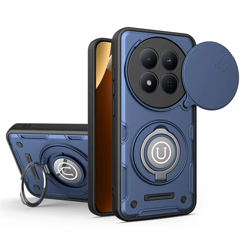 For Xiaomi Redmi Note 15 4G (Global)  /  15 5G (Global)  /  Poco M8 5G Case with Slide Camera Cover Ring Kickstand PC + TPU Phone Shell - Dark Blue