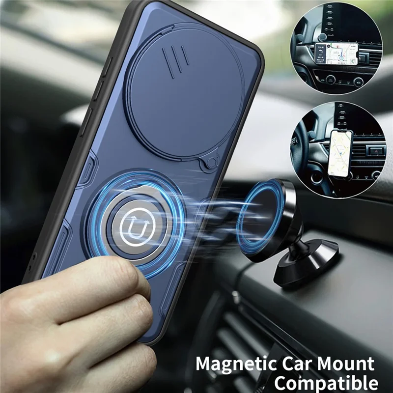 For Xiaomi Redmi Note 15 4G (Global)  /  15 5G (Global)  /  Poco M8 5G Case with Slide Camera Cover Ring Kickstand PC + TPU Phone Shell - Dark Blue