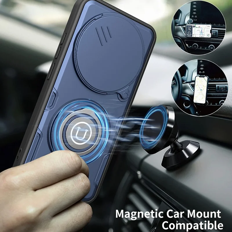 For Xiaomi Redmi Note 15 Pro+ 5G (Global)  /  Poco M8 Pro 5G Case with Slide Camera Cover Ring Kickstand PC + TPU Phone Shell - Dark Blue