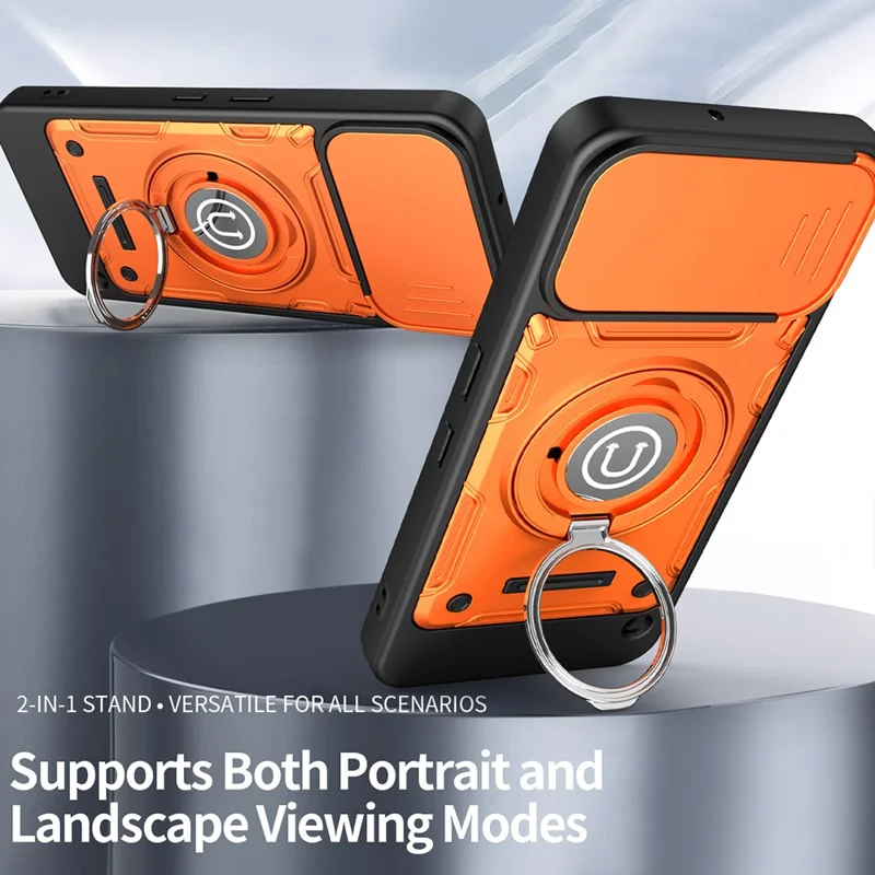 For Nothing Phone (3a) Lite 5G Case with Slide Camera Cover Ring Kickstand PC + TPU Phone Shell - Orange