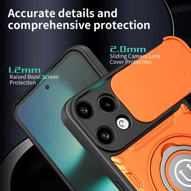 For Nothing Phone (3a) Lite 5G Case with Slide Camera Cover Ring Kickstand PC + TPU Phone Shell - Black