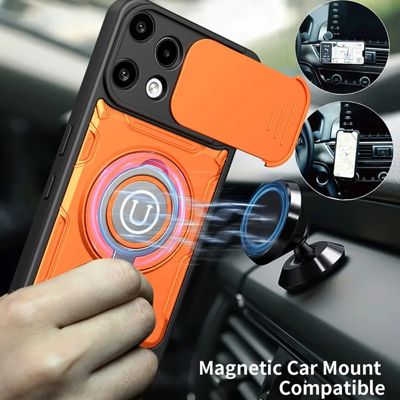 For Nothing Phone (3a) Lite 5G Case with Slide Camera Cover Ring Kickstand PC + TPU Phone Shell - Black