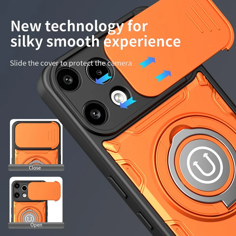 For Nothing Phone (3a) Lite 5G Case with Slide Camera Cover Ring Kickstand PC + TPU Phone Shell - Black