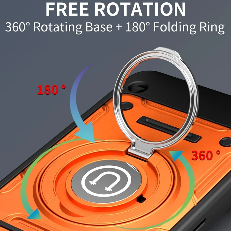For Nothing Phone (3a) Lite 5G Case with Slide Camera Cover Ring Kickstand PC + TPU Phone Shell - Black