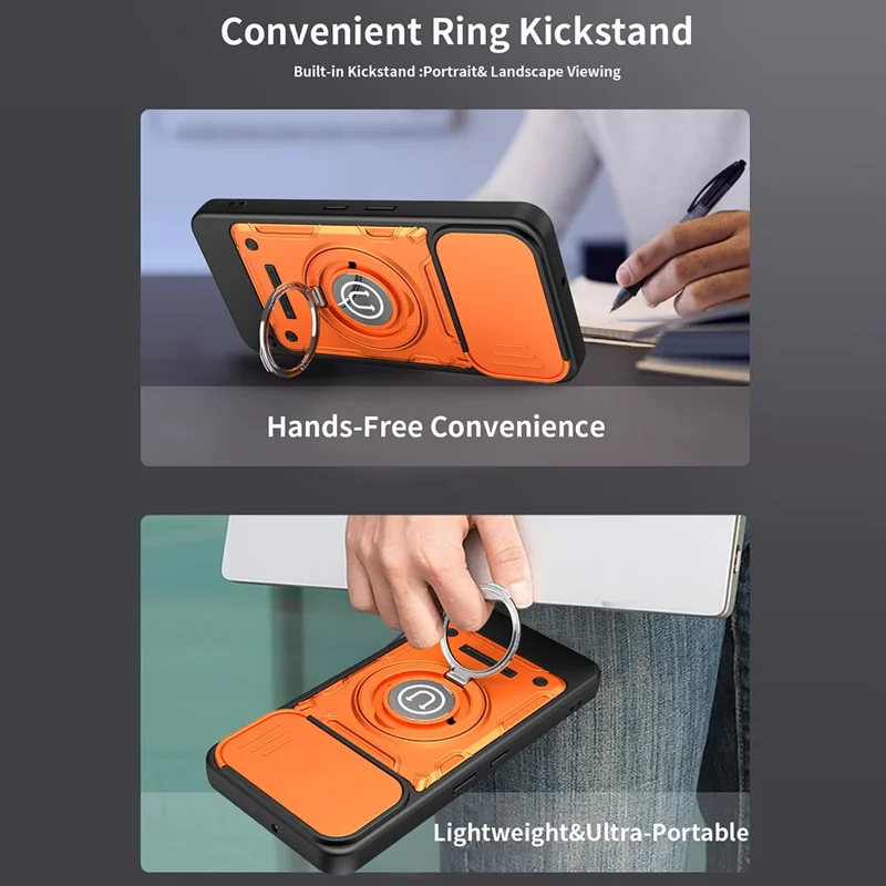 For Nothing Phone (3a) Lite 5G Case with Slide Camera Cover Ring Kickstand PC + TPU Phone Shell - Black