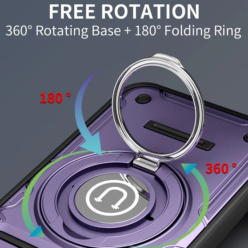 Capa para Oppo Reno14 5G (Global) com Tampa de Câmara Deslizante, Anel Suporte, Capa para Telemóvel PC + TPU - Roxo
