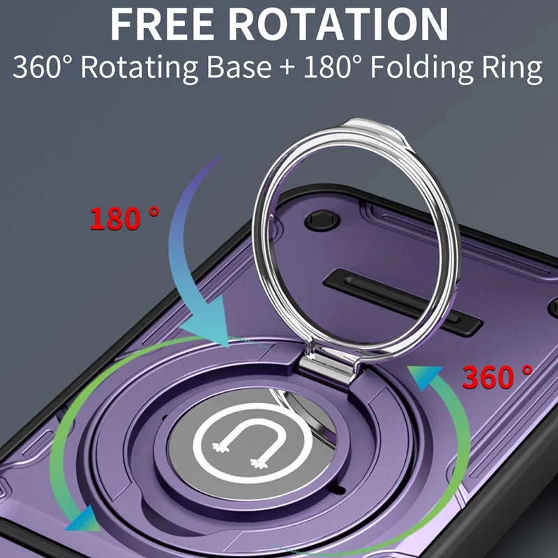 Capa para Oppo Reno14 Pro 5G (Global) com Tampa de Câmara Deslizante, Suporte com Anel Giratório, Capa para Telemóvel em PC + TPU - Roxo