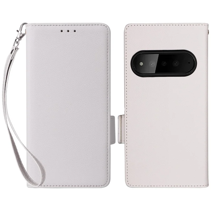 For SoftBank Natural AI Phone Case Litchi Texture Wallet Leather Phone Cover with Wrist Strap - White