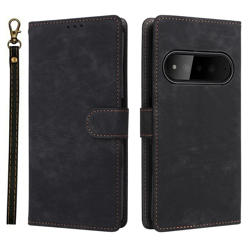 For SoftBank Natural AI Phone Case Wallet RFID Blocking PU Leather Phone Cover Stand with Strap - Black