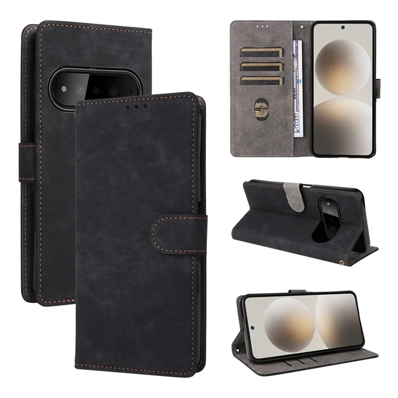 For SoftBank Natural AI Phone Case Wallet RFID Blocking PU Leather Phone Cover Stand with Strap - Black