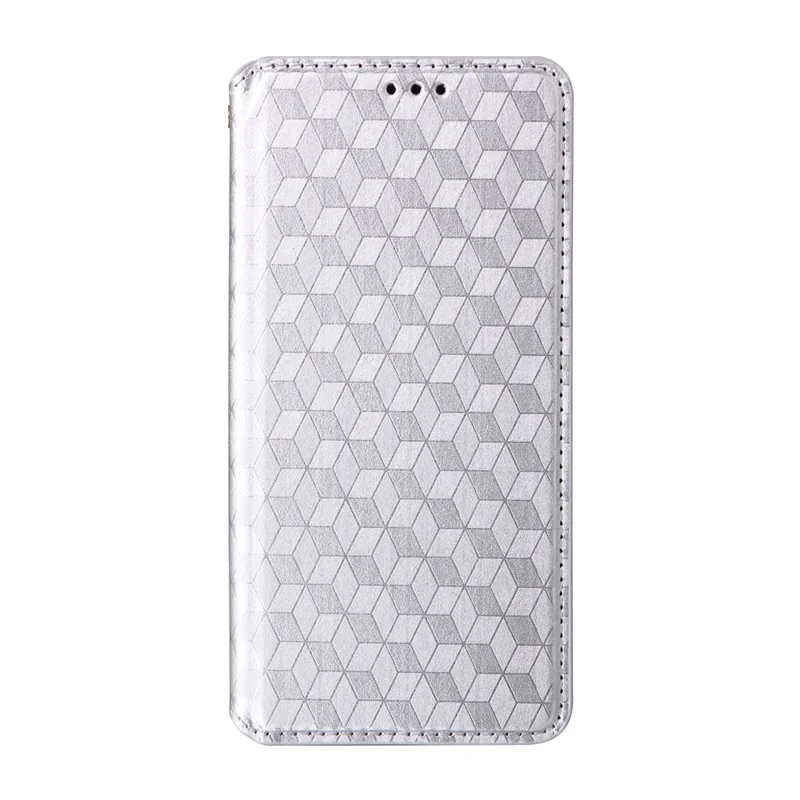 For SoftBank Natural AI Phone Case Wallet Rhombus Imprinted PU Leather Phone Cover - Silver
