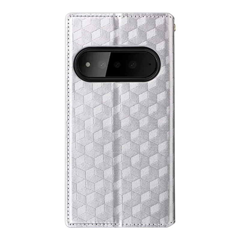 For SoftBank Natural AI Phone Case Wallet Rhombus Imprinted PU Leather Phone Cover - Silver