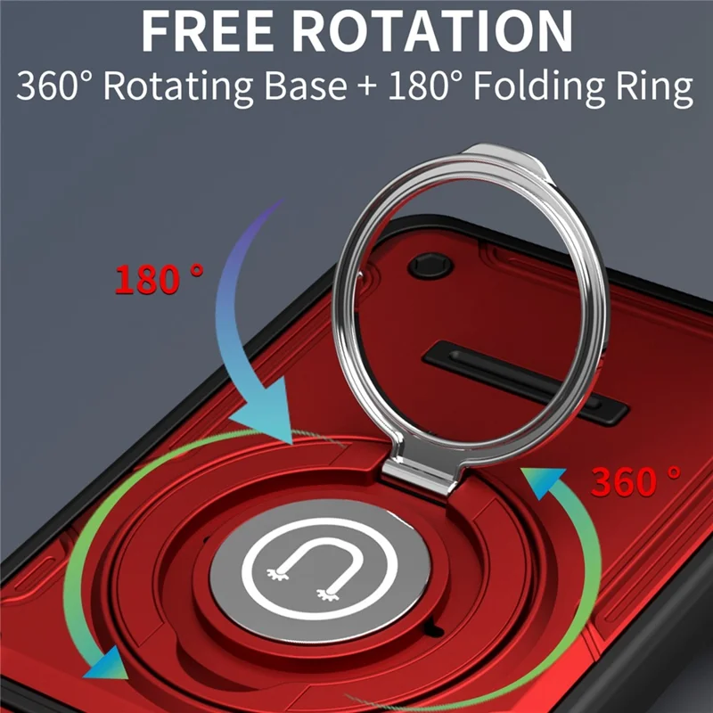 For Honor X5c Plus 4G / X5c 4G Case with Slide Camera Cover Ring Kickstand PC + TPU Phone Shell - Red