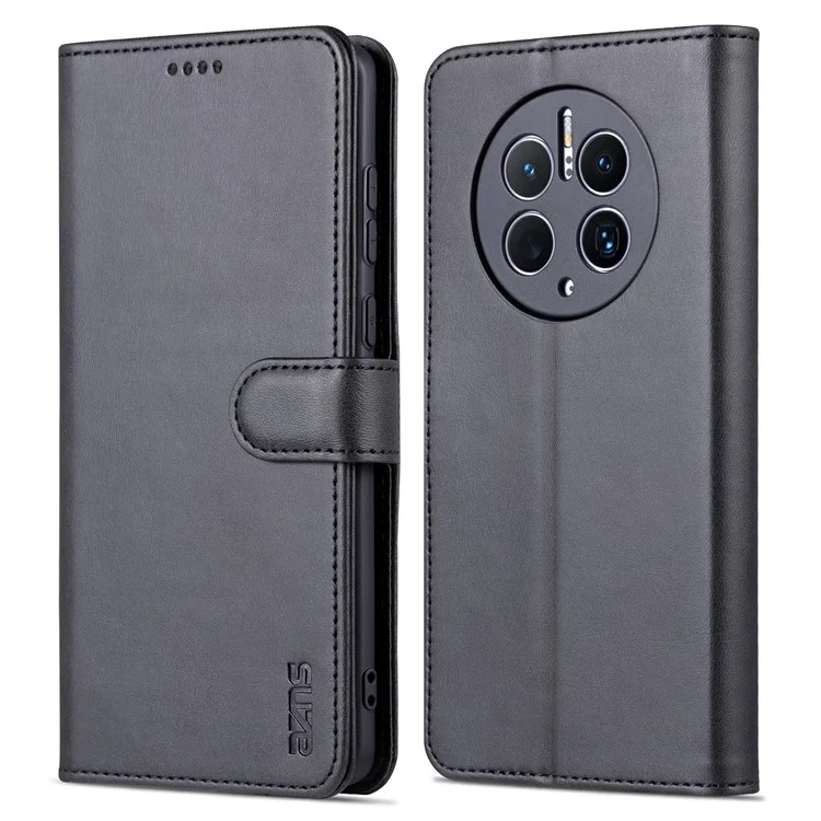 AZNS Pour Huawei Mate 50 Pro 4G Anti-fall Phone Protective Flip Cover PU Cuir pu + TPU Interior Case Avec Support - le Noir