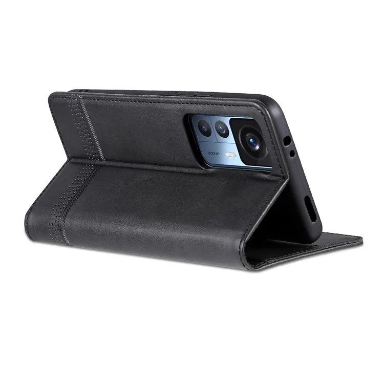 Case de Teléfono de Cuero Azns pu Para Xiaomi Redmi K50 Ultra 5G / 12T 5G / 12T Pro 5G Folio Flip Cobre de Vaca Textura Cubierta Protectora de Cierre Magnético Case de Billetera - Negro