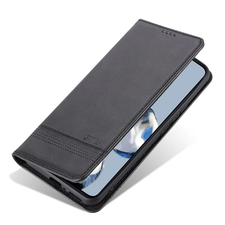Case de Teléfono de Cuero Azns pu Para Xiaomi Redmi K50 Ultra 5G / 12T 5G / 12T Pro 5G Folio Flip Cobre de Vaca Textura Cubierta Protectora de Cierre Magnético Case de Billetera - Negro
