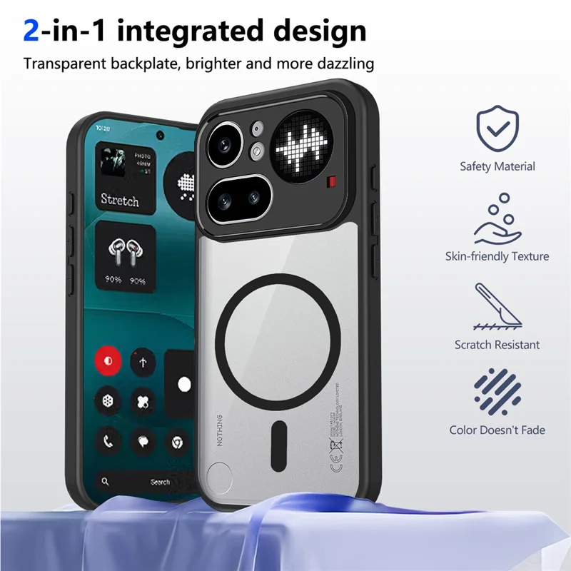 Für Nothing Phone (4a) Pro Magnetische Hülle Transparente PC + TPU Stoßfeste, Hautfreundliche Handyhülle - Schwarz
