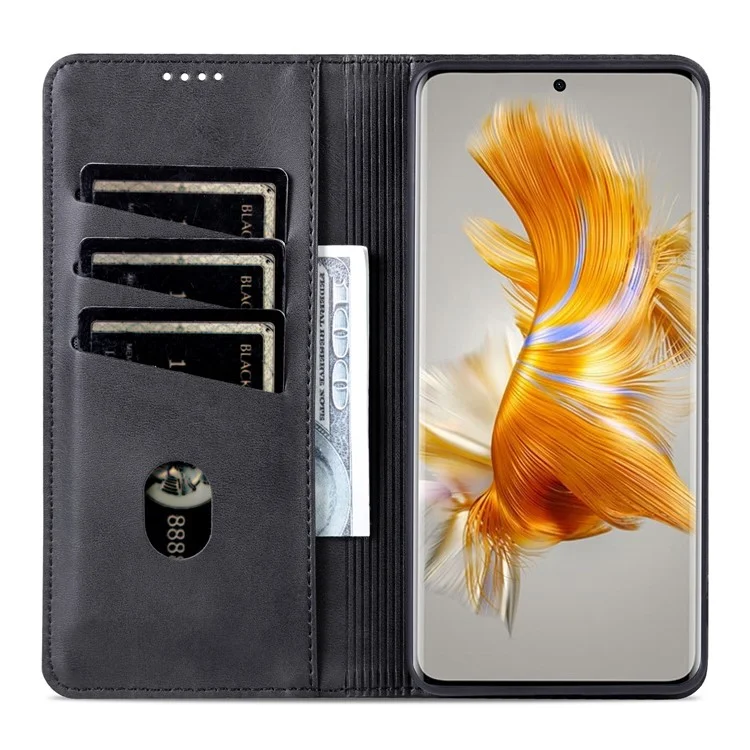 AZNS Pour Huawei Mate 50 4G Texture Cow Texture Visilement du Support pu Leather Magnetic Auto-absorbed Folio Flip Portefeuille Couverture - le Noir