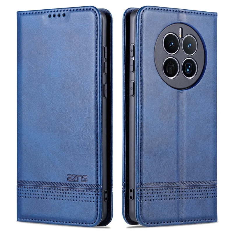AZNS For Huawei Mate 50 4G Cowhide Texture Viewing Stand Phone Case PU Leather Magnetic Auto-absorbed Folio Flip Wallet Cover - Blue
