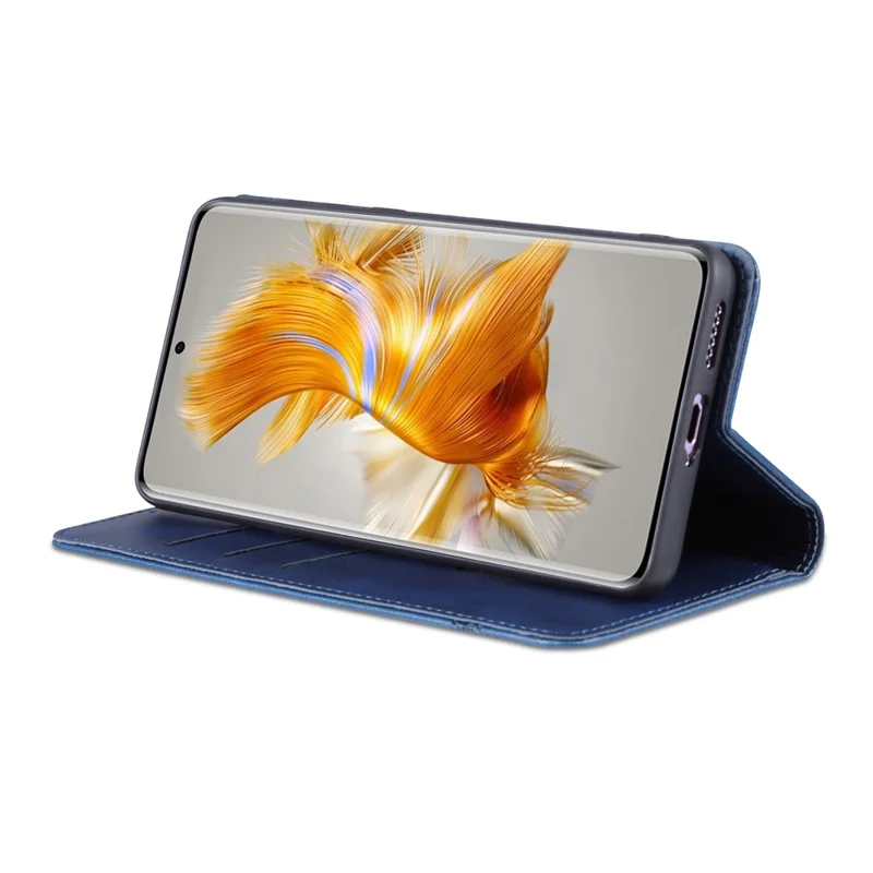 AZNS For Huawei Mate 50 4G Cowhide Texture Viewing Stand Phone Case PU Leather Magnetic Auto-absorbed Folio Flip Wallet Cover - Blue