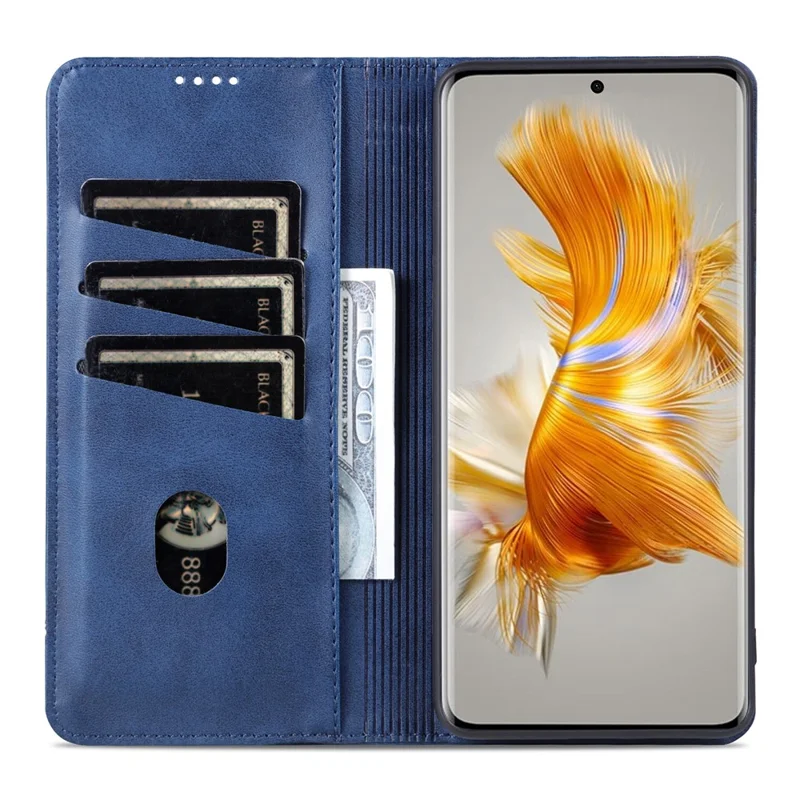 AZNS For Huawei Mate 50 4G Cowhide Texture Viewing Stand Phone Case PU Leather Magnetic Auto-absorbed Folio Flip Wallet Cover - Blue