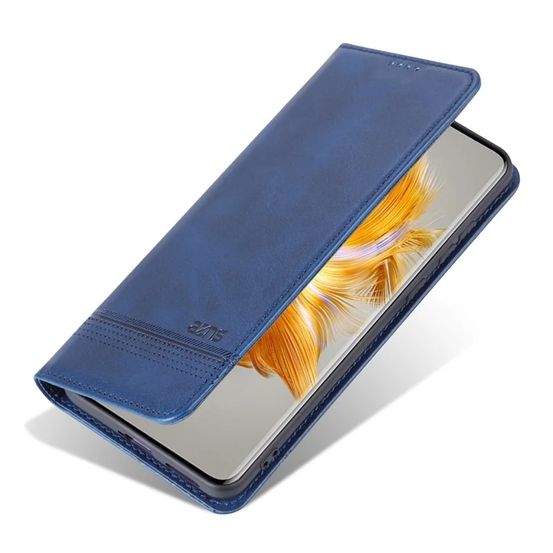 AZNS For Huawei Mate 50 4G Cowhide Texture Viewing Stand Phone Case PU Leather Magnetic Auto-absorbed Folio Flip Wallet Cover - Blue