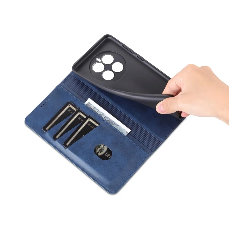 AZNS For Huawei Mate 50 4G Cowhide Texture Viewing Stand Phone Case PU Leather Magnetic Auto-absorbed Folio Flip Wallet Cover - Blue