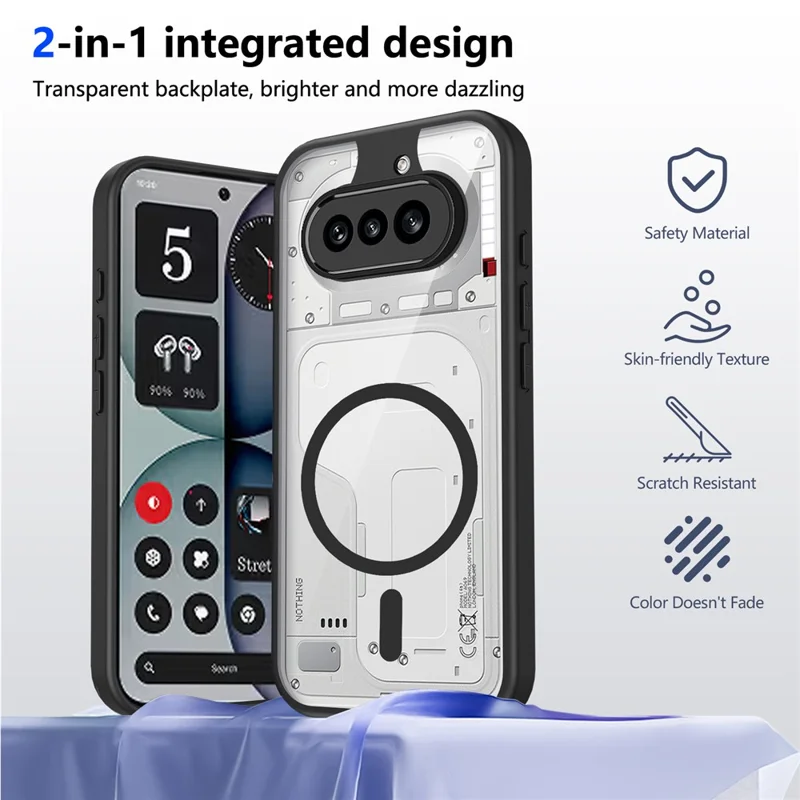 Etui magnetyczne na Nothing Phone (4a) Przezroczyste PC + TPU Odporno na wstrząsy, przyjazne dla skóry, na telefon - Czarny