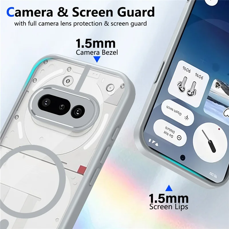 Für Nothing Phone (3a) Magnetische Hülle Transparente PC + TPU Stoßfeste, Hautfreundliche Handyhülle - Grau