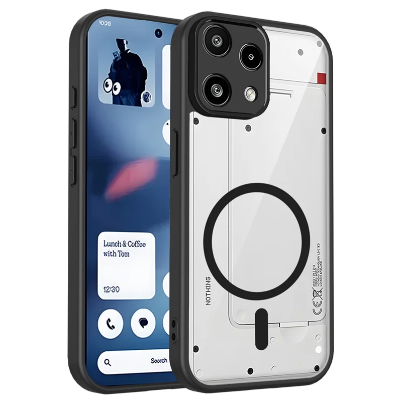 Für Nothing Phone (3a) Lite 5G Magnetische Hülle Transparente PC + TPU Stoßfeste Hautfreundliche Handyhülle - Schwarz