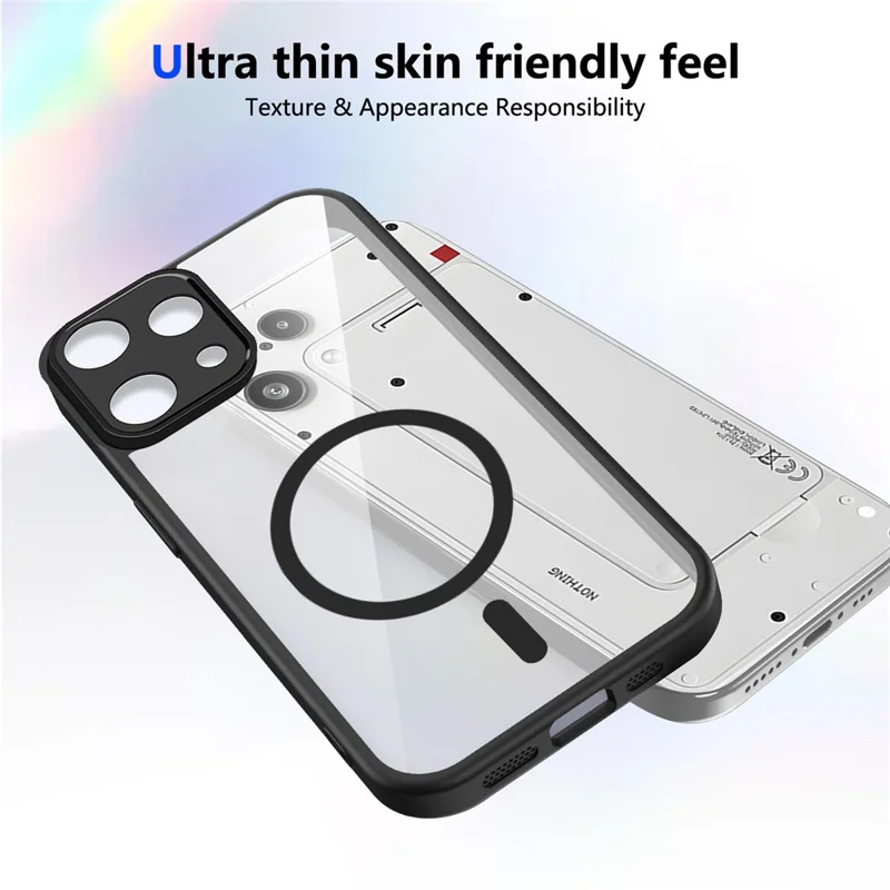 Für Nothing Phone (3a) Lite 5G Magnetische Hülle Transparente PC + TPU Stoßfeste Hautfreundliche Handyhülle - Schwarz