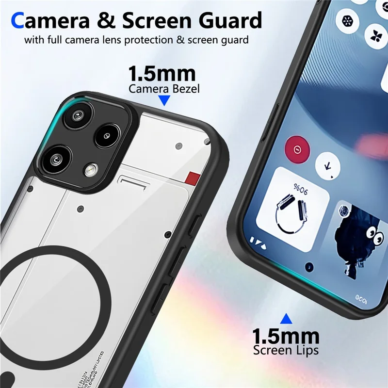 Für Nothing Phone (3a) Lite 5G Magnetische Hülle Transparente PC + TPU Stoßfeste Hautfreundliche Handyhülle - Schwarz