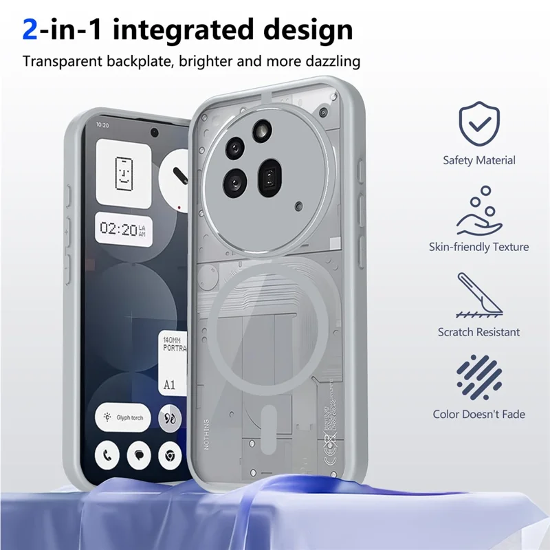 For Nothing Phone (3a) Pro Magnetic Case Transparent PC + TPU Shockproof Skin-friendly Phone Cover - Grey