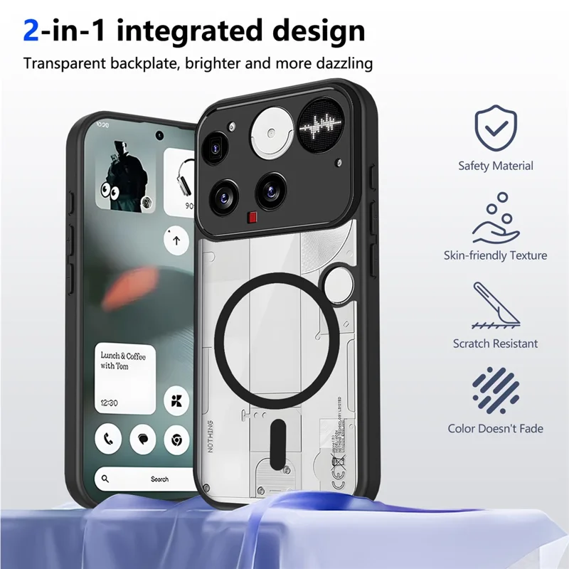 Für Nothing Phone (3) 5G Magnetische Hülle Transparente PC + TPU Stoßfeste, Hautfreundliche Handyhülle - Schwarz