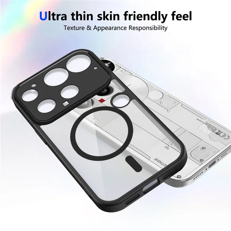 Für Nothing Phone (3) 5G Magnetische Hülle Transparente PC + TPU Stoßfeste, Hautfreundliche Handyhülle - Schwarz