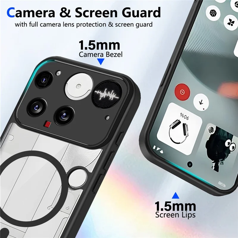 Für Nothing Phone (3) 5G Magnetische Hülle Transparente PC + TPU Stoßfeste, Hautfreundliche Handyhülle - Schwarz