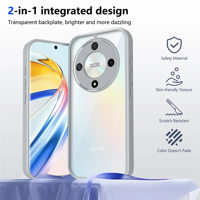 Magnetic Case For Honor X70 5G / X9d 5G / Magic8 Lite 5G Transparent PC + TPU Shockproof Skin-friendly Phone Cover - Grey