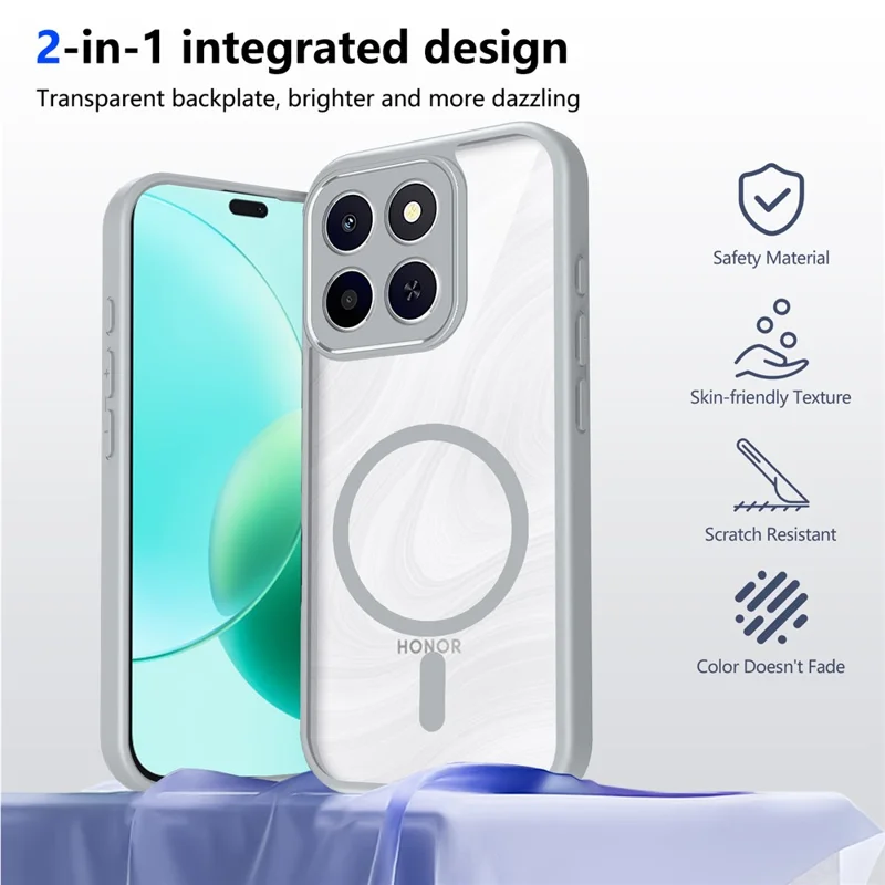För Honor X8c 4G Magnetisk Skåll Transparent PC + TPU Chockabsorberande Skalskydd för Hud - Grå