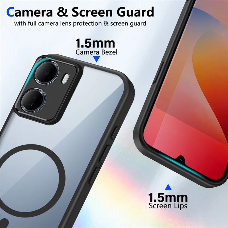 For Xiaomi Redmi 15a 5G Magnetic Case Transparent PC + TPU Shockproof Skin-friendly Phone Cover - Black