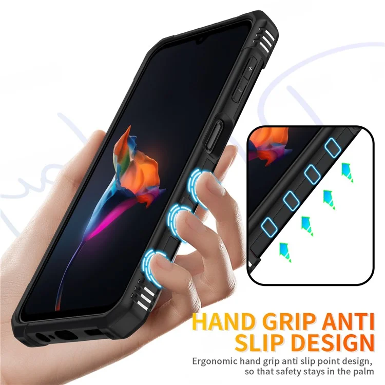 For Samsung Galaxy A14 5G / A14 4G Anti-fall Ring Car Mount Kickstand Phone Case Hard PC Soft TPU Hybrid Military-Grade Shockproof Cover - Black