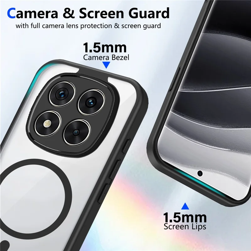 For Xiaomi Redmi Note 15 Pro+ 5G (Global) Magnetic Case Transparent PC + TPU Shockproof Skin-friendly Phone Cover - Black