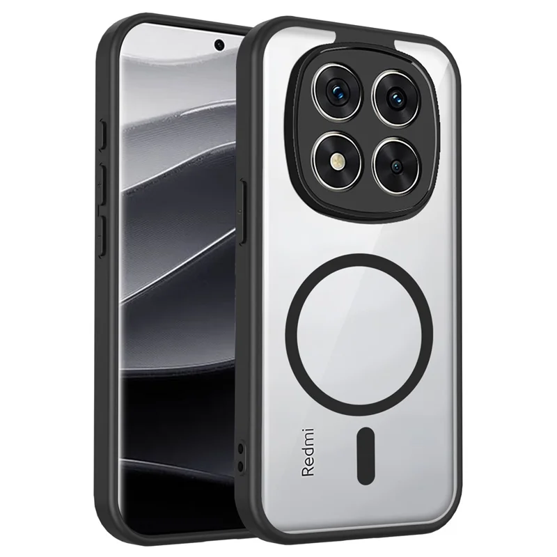 For Xiaomi Redmi Note 15 Pro 4G (Global) Magnetic Case Transparent PC + TPU Shockproof Skin-friendly Phone Cover - Black