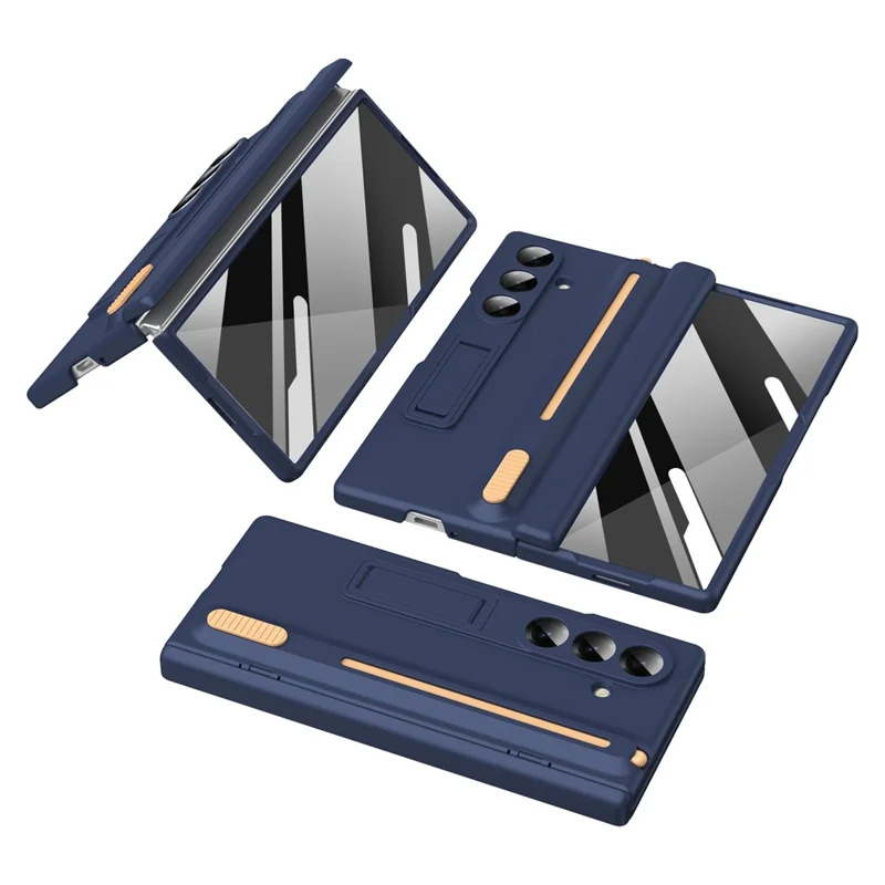 Cover per Samsung Galaxy Z Fold8 con Supporto, Protezione per Cardini, Cover in PC con Pellicola Protettiva e Penna Stilo Telescopica - Zaffiro