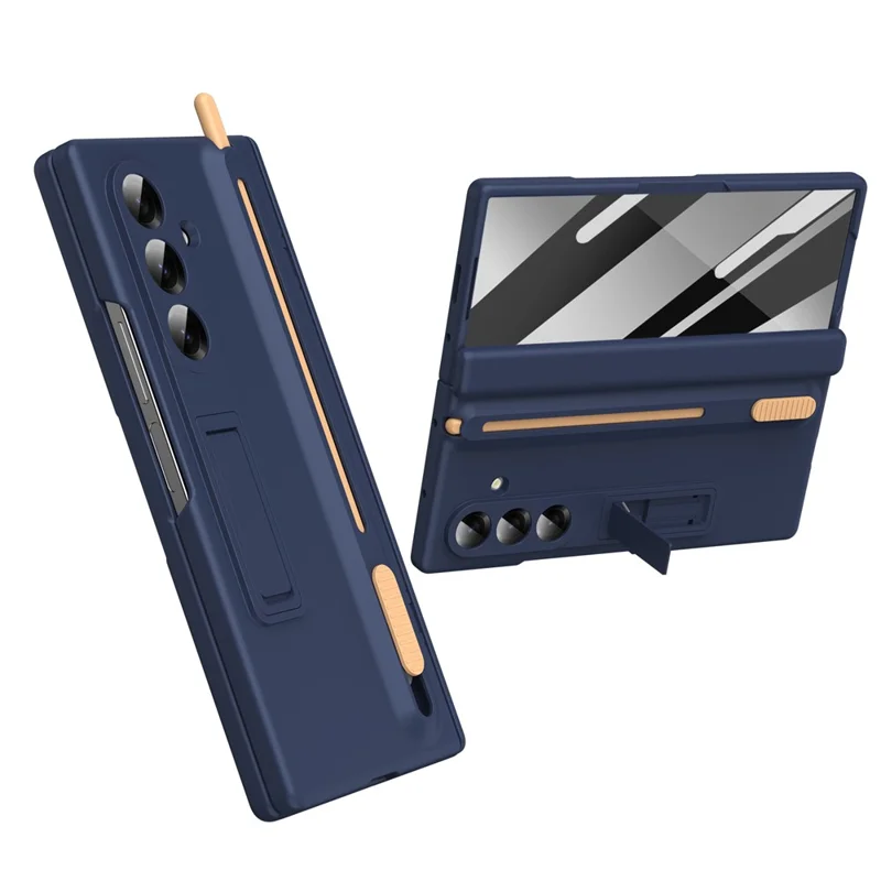 Cover per Samsung Galaxy Z Fold8 con Supporto, Protezione per Cardini, Cover in PC con Pellicola Protettiva e Penna Stilo Telescopica - Zaffiro