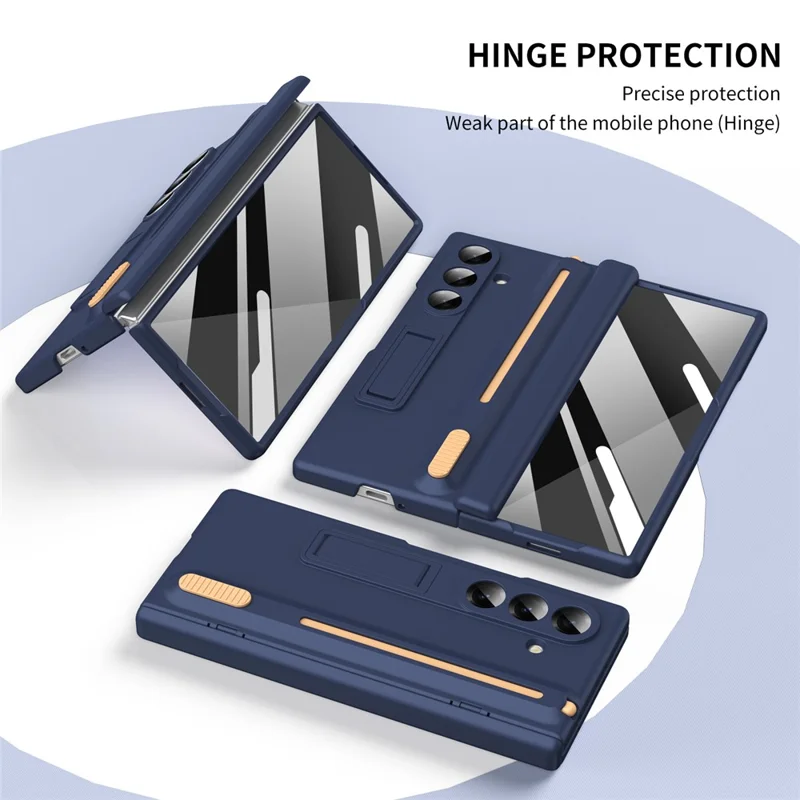 Cover per Samsung Galaxy Z Fold8 con Supporto, Protezione per Cardini, Cover in PC con Pellicola Protettiva e Penna Stilo Telescopica - Zaffiro