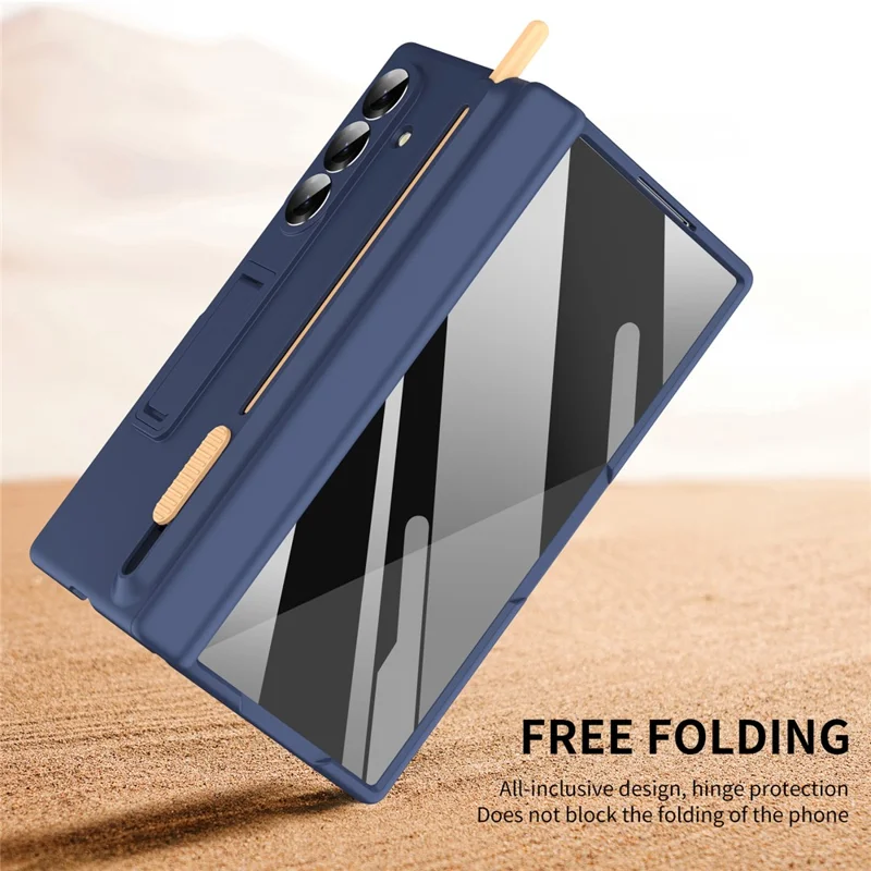 Cover per Samsung Galaxy Z Fold8 con Supporto, Protezione per Cardini, Cover in PC con Pellicola Protettiva e Penna Stilo Telescopica - Zaffiro