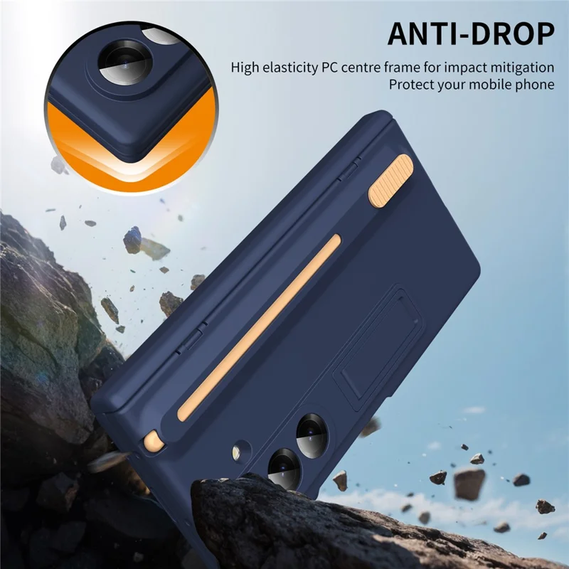 Cover per Samsung Galaxy Z Fold8 con Supporto, Protezione per Cardini, Cover in PC con Pellicola Protettiva e Penna Stilo Telescopica - Zaffiro