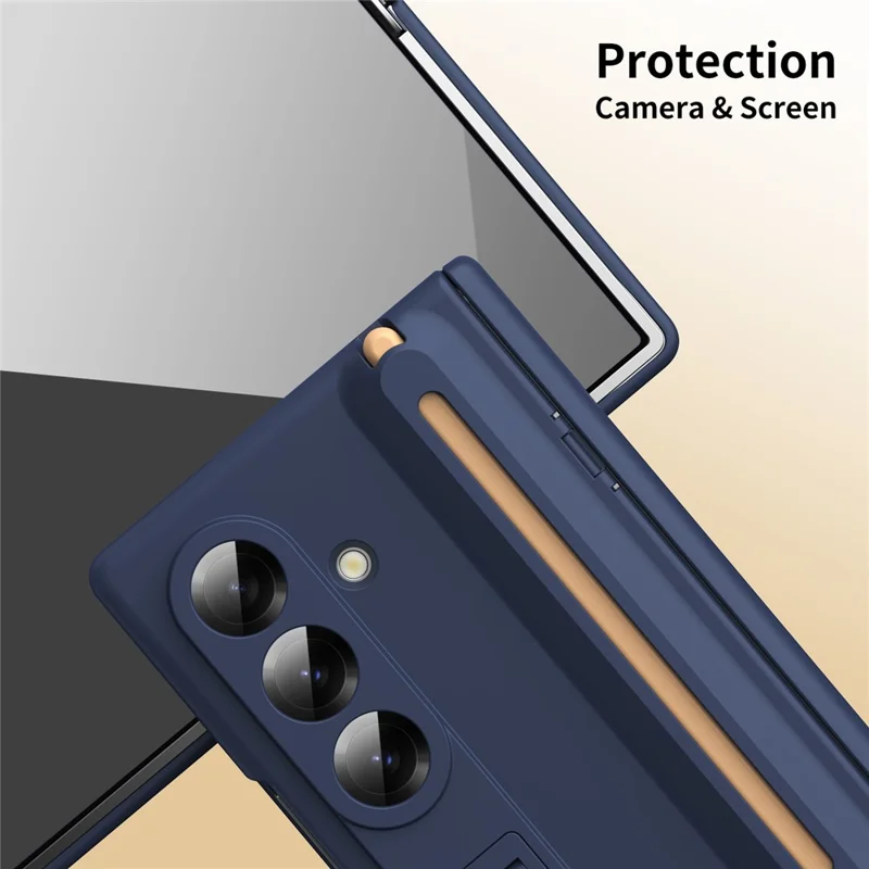 Cover per Samsung Galaxy Z Fold8 con Supporto, Protezione per Cardini, Cover in PC con Pellicola Protettiva e Penna Stilo Telescopica - Zaffiro