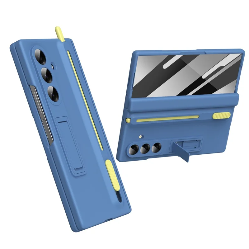 For Samsung Galaxy Z Fold8 Kickstand Phone Case with Tempered Glass Screen Protector and Stylus Pen - Sky Blue