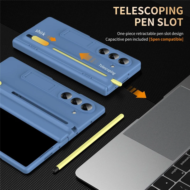 For Samsung Galaxy Z Fold8 Kickstand Phone Case with Tempered Glass Screen Protector and Stylus Pen - Sky Blue